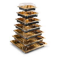 Barquette à sushi carrée jetable en plastique noir et or avec couvercle transparent en PET pour plats à emporter