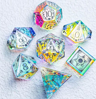 D & d rpg – dés à bords tranchants, gemmes en métal polyédriques, verre transparent, gemmes exquises, pierre d'obsidienne, dnd, gemmes