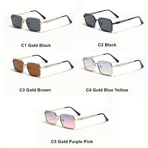 Lunettes de soleil carrées en alliage rétro tendance 2025 pour hommes et femmes, avec logo personnalisé, protection UV400, monture en métal doré, petites lunettes de soleil pour femmes - Product Image 5
