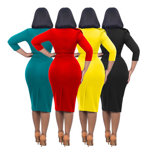 Personalizzato giallo manica corta scollo a V volant abiti da carriera formale donna ufficio estate nuovi arrivi 2023 formale - Product Image 2