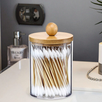Organizer Kosmetik Modern Ramah Lingkungan dari Plastik Transparan dengan Tutup Bambu, Dispenser Q-Tip, Dispenser Swab Balls, Dispenser Benang Gigi, untuk Kamar Mandi dan Makeup