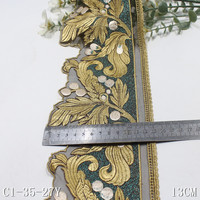 Dentelle de rideau de style ethnique, dentelle décorative fantaisie à fleurs avec fil doré, bordure de dentelle brodée de 13 cm, bordure de dentelle colorée