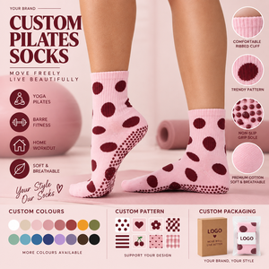 Chaussettes de yoga antidérapantes à pois avec logo personnalisé, revers côtelé, faible MOQ, conception gratuite, emballage personnalisé pour femmes - Product Image 1