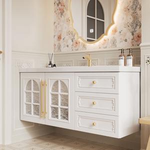 Meuble de salle de bain intelligent de style français fait main avec rangement intégré et vasque intégrée - Product Image 5