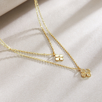 Collier en argent 925 plaqué or, double couche, motif fleur, pendentif trèfle à quatre feuilles pour femme