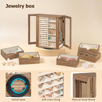 Boîte à bijoux rotative en bois boîte de rangement rustique avec tiroirs vitrine ouverte verticale pour boucles d'oreilles boîte de rangement de bijoux