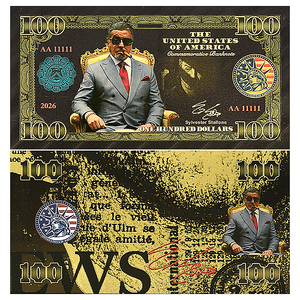 Ensemble de billets de banque imprimés en feuille d'or double face 24 carats Sylvester <span class=keywords><strong>Stallone</strong></span>, 100 USD, pièce de collection non monétisée, cadeau pour les fans - Product Image 4