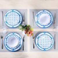 Service de table en mélamine décoratif bleu à motif floral, sans BPA, pour la maison, la cuisine, les cafés commerciaux, les événements et la mise en table