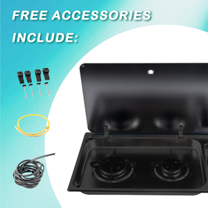 Cuisinière à <span class=keywords><strong>gaz</strong></span> JDA de qualité supérieure en acier inoxydable noir SS304 - 2 brûleurs avec couvercle en verre <span class=keywords><strong>pour</strong></span> caravanes, <span class=keywords><strong>camping</strong></span>-cars, bateaux, <span class=keywords><strong>camping</strong></span>-cars - Product Image 6