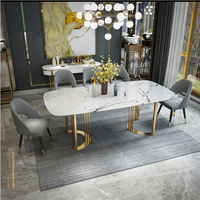 Table de salle à manger moderne 120 cm 140 cm 160 cm Long avec dessus en marbre blanc et cadre en fer pieds dorés en métal