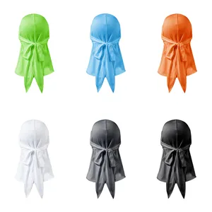 Durag bandana en Satin Durag pour hommes et femmes, qualité supérieure, en Polyester, à longue queue, Logo personnalisé bas quantité minimale de commande mc