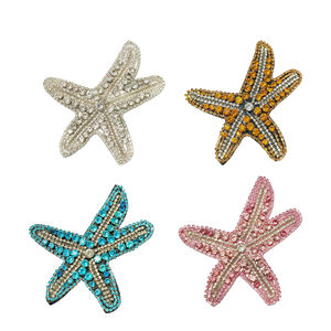 섬세한 불가사리 자수 비즈 장식 패치 핑크 라인스톤 불가사리 패치 코트, 티셔츠, 의류 장식용 패치 - Product Image 4