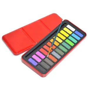 Hot Selling 24 Colors Artist Water Color Paint Set Red Tin Box Water Color Cake OEM Accept Watercolor With Tin