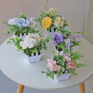 Décoration de jardin Bunga, petites fleurs artificielles, <span class=keywords><strong>bonsaï</strong></span> vert dans un pot en forme de clôture - Product Image 1