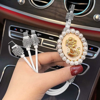 Kabel Data pengisi daya ponsel, kabel Data USB bentuk hati kristal 3-in-1, desain lucu, penggunaan Interior mobil baru untuk anak perempuan