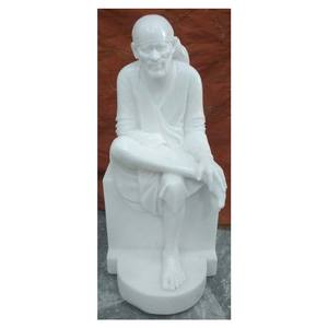 Shidi Sai Baba en marbre blanc peint en exclusivité Murti indien, Statue de culte de la Culture indienne, fait à la main de haute qualité - Product Image 1