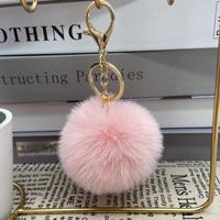Vente en gros 8cm pompon multicolore fourrure mignon sac pendentifs porte-clés clé de voiture accessoires fausse fourrure de lapin boule Pom Pom porte-clés