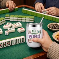 Ensemble de gobelets à vin isothermes en acier inoxydable sur le thème du Mahjong avec couvercle et paille – Cadeau idéal pour soirées jeux et fêtes