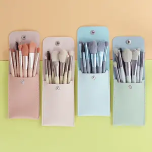 Popular School Students Pink Candy Colors Portable Mini Travel Size Wood Handle 8pcs Makeup Tools Makeup Brush Sets