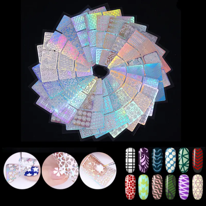 2022 new nail art stencil sticker holographic nail stickers luxury