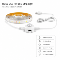 Bande LED USB DC5V avec capteur de mouvement PIR SMD2835, 60 LED/m, 1m, 2m, 3m, blanc chaud, pour armoire, placard, escalier, sous lit, chambre