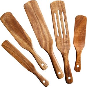 Spatules en bois de teck naturel antiadhésives, cuillères à trous en bois d'acacia, ensemble d'ustensiles pour la cuisine à domicile - Product Image 1