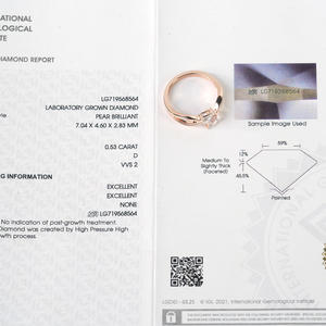 Bague unisexe en or rose 14 carats plaqué, avec deux pierres de diamant de laboratoire taille poire, certifiée IGI, cadeau de Noël - Product Image 4
