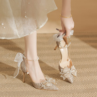 Chaussures de mariée à talons hauts tendance et sexy pour femmes, collection automne-été, décontractées, avec fermeture auto-agrippante et nœud rehaussant la taille