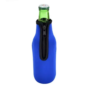 Manicotto per bottiglia di birra con cerniera coperchio per tazza isolante per champagne impermeabile manicotto per bottiglia di vino rosso con supporto in neoprene inferiore