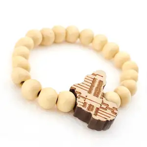 2023 Hot Selling 10mm Adjustable Wood Bead Bracelet African Map Pendant Bracelet For Men And Women