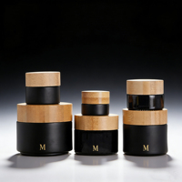 Bouteilles en verre noir mat cosmétique 5ml 10ml 15ml 20ml 30ml 50ml 100ml Boîtes de crème vides avec couvercles en bambou