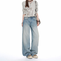 Jean décontracté de marque, coupe ample, style américain, délavé, effet usé, jambe droite, haute qualité, pour hommes et femmes