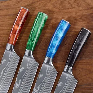 Couteau de chef super tranchant cuisine professionnelle allemand japonais pakka manche en bois acier damas couteau à motif laser couteaux de cuisine