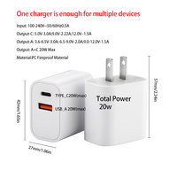 Bloc de chargeur mural USB C 20W Chargeur rapide double port Chargeur de type C Adaptateur de prise de charge rapide Compatible avec iPhone