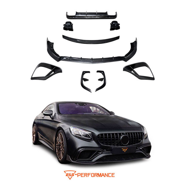 Carbon Fiber Front Lip Rear Diffuser Spoiler Car Accessories for Mercedes-Benz S-Class W217 2017-2020 B Style Body Kit