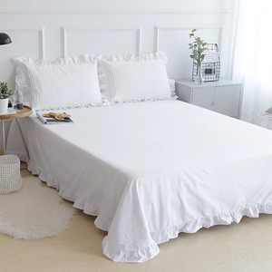 Sábana Plana Blanca Lisa de Princesa Coreana, Sábanas de Algodón <span class=keywords><strong>100</strong></span>, Hoja de Loto con Volantes, Sábana Plana para Adultos, Sin Fundas de Almohada - Product Image 1