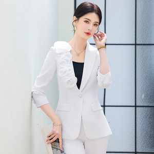 Women's Suit Set Solid Color Polyester Fiber Spring Work Casual Elegant Two Piece Jacket And Trousers - Product Image 4