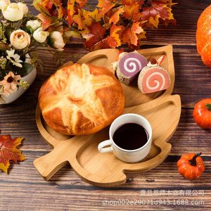 Bamboo Maple Leaf Shaped <b>Tray</b> Solid Wood Serving Plate For Hotel Coffee <b>Tea</b> Dried Fruit Pizza - Product Image 4