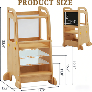 Sgabello da Cucina per Bambini con Lavagna, Supporto in <span class=keywords><strong>Legno</strong></span> Antiscivolo, Design Contemporaneo Multifunzione - Product Image 2