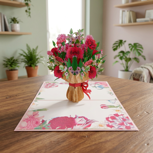 Meilleure Vente : Bouquet de Carnations 3D Artisanales en Papier, Carte Pop-up Tendance, Design Personnalisé, Artisanat du Vietnam, Viet-craft - Product Image 3