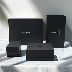 Custom Logo Luxury Black 2 Pieces Rigid Removable Lid Cardboard Packaging Paper Gift Box With Neck