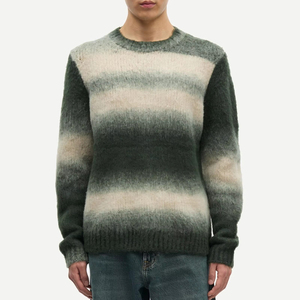Suéter Verde Crema con Rayas Ombre para Hombre, Jersey de Punto Suave con Cuello Redondo - Product Image 1