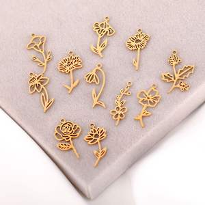 Altın kaplama paslanmaz Steel12 doğum ay çiçek kolye & Charms DIY kolye bilezik takı Charm takı yapımı için - Product Image 5