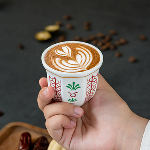Ensemble de tasses et soucoupes à café et à thé arabes en porcelaine <span class=keywords><strong>du</strong></span> Moyen-Orient Kingze, 100 ml, écologiques, réutilisables, pour le cadeau <span class=keywords><strong>du</strong></span> Ramadan et de l'Aïd - Product Image 3
