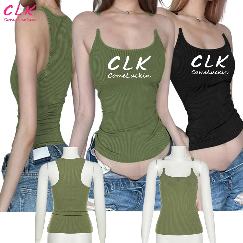 ComeLuckin logotipo personalizado Alta Qualidade Invisível Suspensórios Alça de Ombro U-pescoço Colete Sexy com nervuras Top Shirt Regatas das mulheres