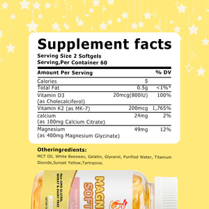 Suplementos Herbales al por Mayor de Fábrica con Vitamina D3 y Vitamina K2 de Grado Alimenticio para Mejorar la Calidad del Sueño, Cápsulas Blandas de Magnesio - Product Image 5
