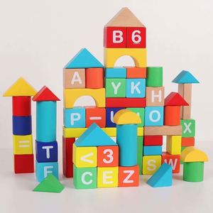 62 pièces de blocs de construction géométriques en bois pour enfants, château empilable, alphabet, colorés, peinture sûre, pour garçons et filles - Product Image 5