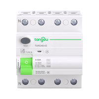 Interruptor de Corriente de Fuga a Tierra de Riel DIN 4P 63A 30mA 300mA, Disyuntor Diferencial RCCB RCD 10KA Tipo B, Interruptor de Circuito en Miniatura TORD4B-63 400V