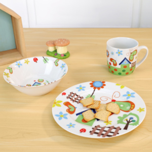 3 pz per bambini con cartoni animati e set di tazze con graffiti pastorali a farfalla confezione regalo in porcellana per stoviglie per bambini set di stoviglie - Product Image 2
