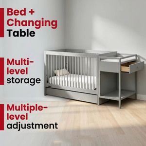High Quality <b>Brown</b> American Wood Baby Crib with Changing Table, Multi Adjustable Height, Sturdy Wood <b>Bed</b> Plate & Durable Frame - Product Image 4